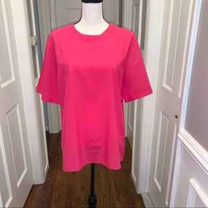 Carriage Court short sleeve crew neck pink plain pullover blouse